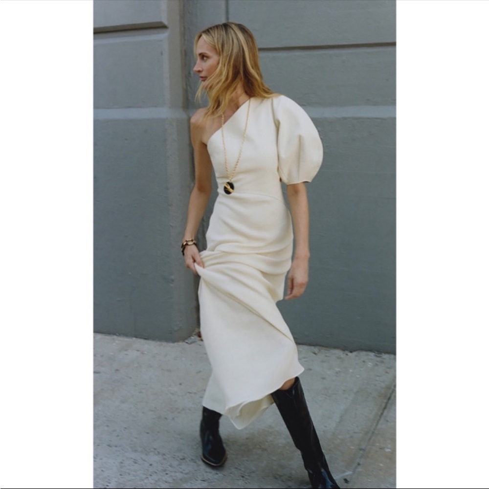 Chloé Leather Knit One-Shoulder Midi Dress